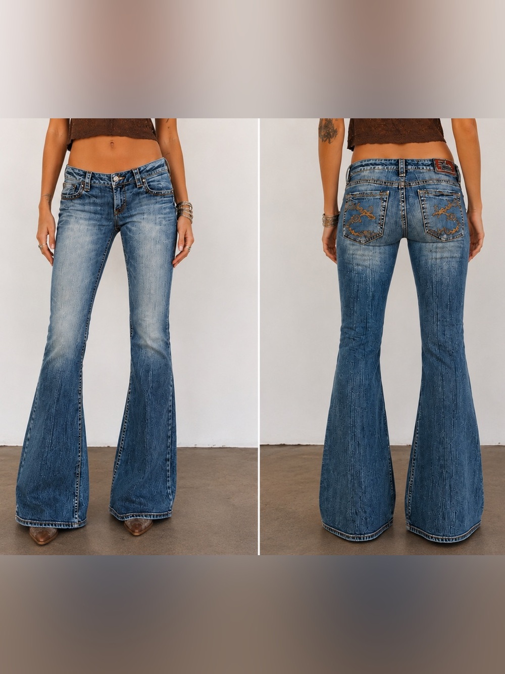 SILVER JEANS Lola Flare Jeans Y2K Coquette Embroidered Pockets Medium Wash | 31